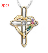 Load image into Gallery viewer, Cross Love Colorful Imitatio Gemstone Pendant Alloy Clavicle Chain