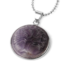 Load image into Gallery viewer, Tree of Life Carved Natural Stone Pendant Necklace Round Bead Quartz Purple Crystal Reiki Feminine Jewelry