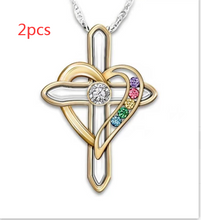 Load image into Gallery viewer, Cross Love Colorful Imitatio Gemstone Pendant Alloy Clavicle Chain