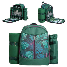 Load image into Gallery viewer, Picnic Backpack Set With Cutlery Kit Cooler Compartment Blanket For 4 Persons
