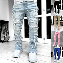 Load image into Gallery viewer, Men Trousers Individual Patched Pants Long Tight Fit Stacked Jeans For Mens Clothing