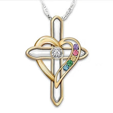 Load image into Gallery viewer, Cross Love Colorful Imitatio Gemstone Pendant Alloy Clavicle Chain