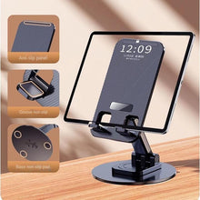 Load image into Gallery viewer, Foldable Phone Stand For Desk - Height Adjustable Cell Phone Holder Portable Cellphone Cradle Desktop Dock Metal Base 360 Degree Rotatable Compatible With Phone Tablet PC