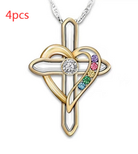 Load image into Gallery viewer, Cross Love Colorful Imitatio Gemstone Pendant Alloy Clavicle Chain