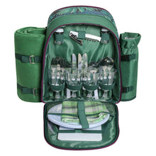 Load image into Gallery viewer, Picnic Backpack Set With Cutlery Kit Cooler Compartment Blanket For 4 Persons