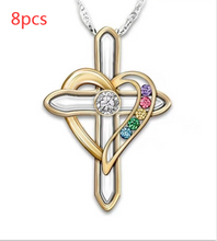 Load image into Gallery viewer, Cross Love Colorful Imitatio Gemstone Pendant Alloy Clavicle Chain