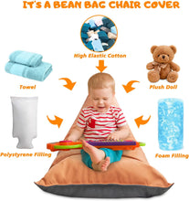 Load image into Gallery viewer, Stuffed Animal Storage Bean Bag Chair Cover For Kids And Parents - Cover ONLY, Washable Premium Canvas Stuffie Seat Orange Grey