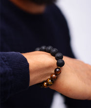 Load image into Gallery viewer, Lava + Tiger Eye Stoned Bracelet
