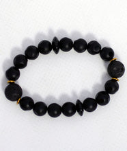 Load image into Gallery viewer, Smooth Dotted Onyx/ Lavastone Bracelet